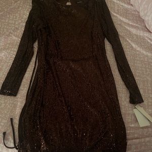 Speechless Juniors Sequined Open Back Dress, Chocolate, Size XL